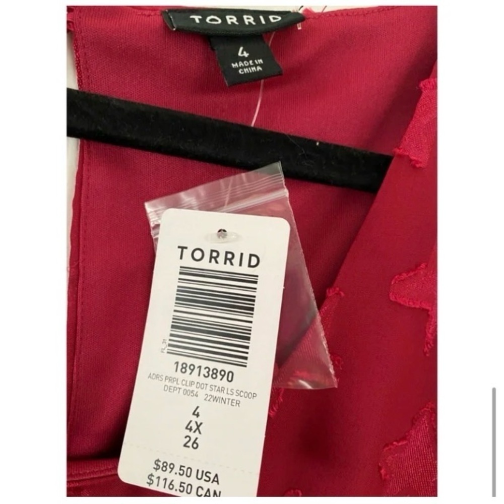 TORRID Magenta Star Tiered Long Sleeve Midi Dress - Picture 7 of 7